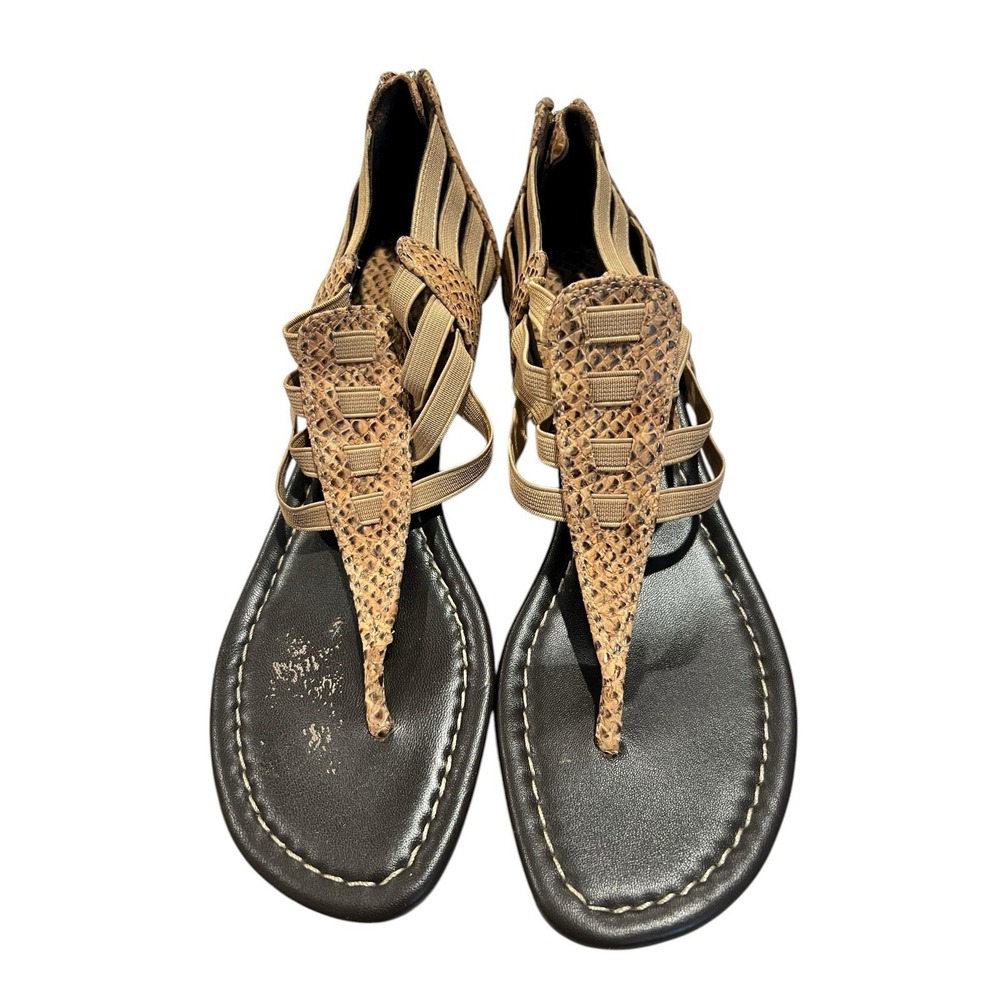 New Donald Pliner Deco Snake Women's 8 Stretch Thong Sandals Low Wedge